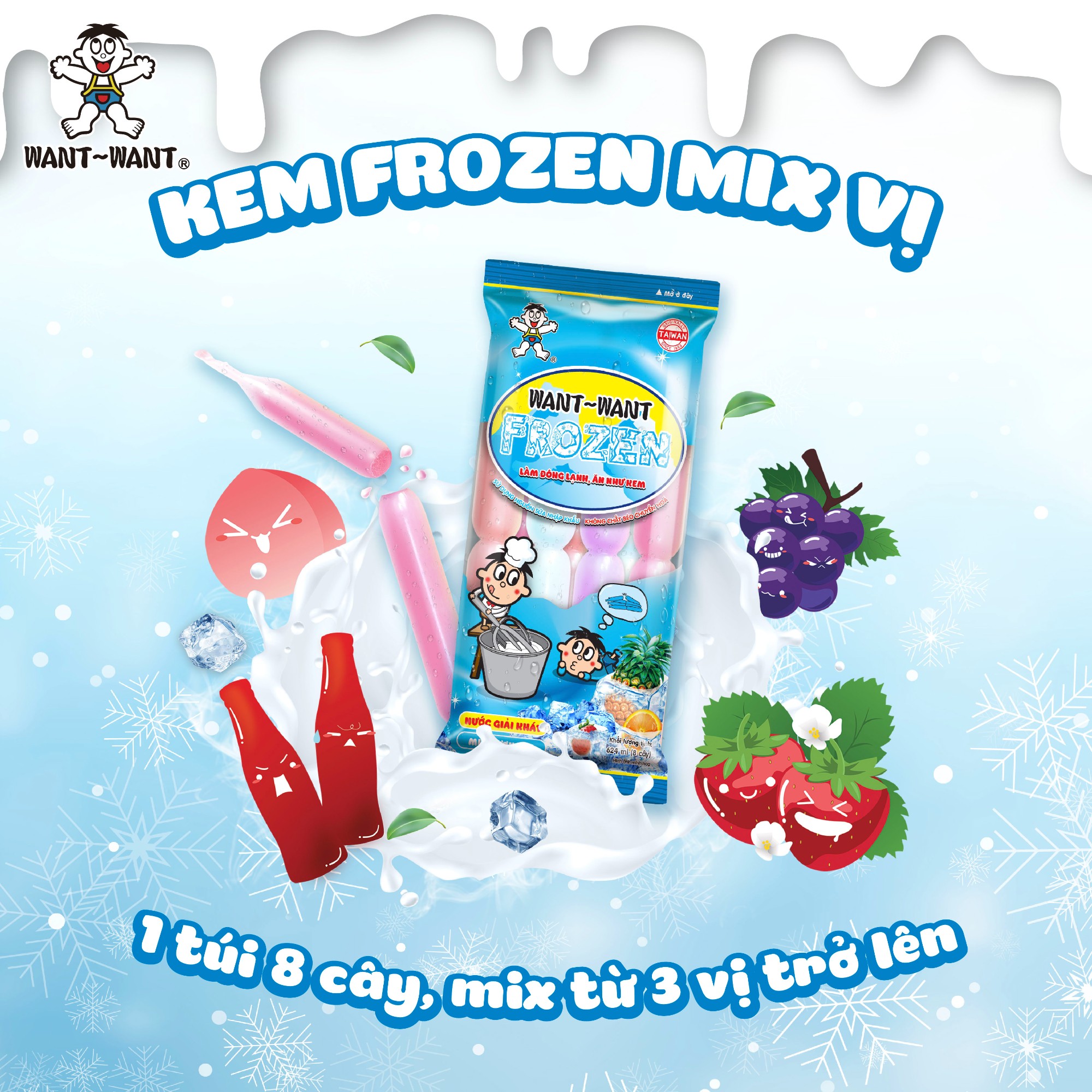 Kem Want Want Frozen - Túi 8 Cây Mix Vị – Cả Nhà Chung Vui