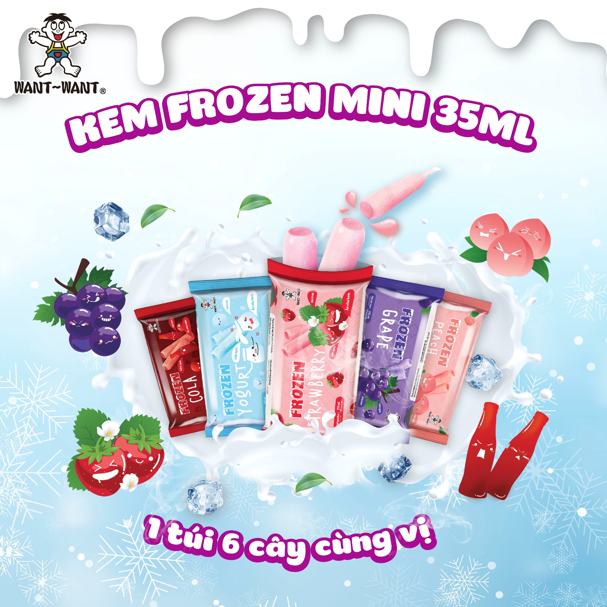 Kem Want Want Frozen Gói Nhỏ 6 Cây Tiện Lợi – Bé Mê, Mẹ Yên Tâm