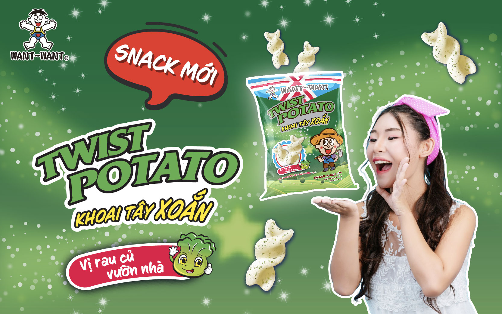 Snack khoai tây xoắn Twist potato sáng tạo, ngọt dịu, giòn tan 