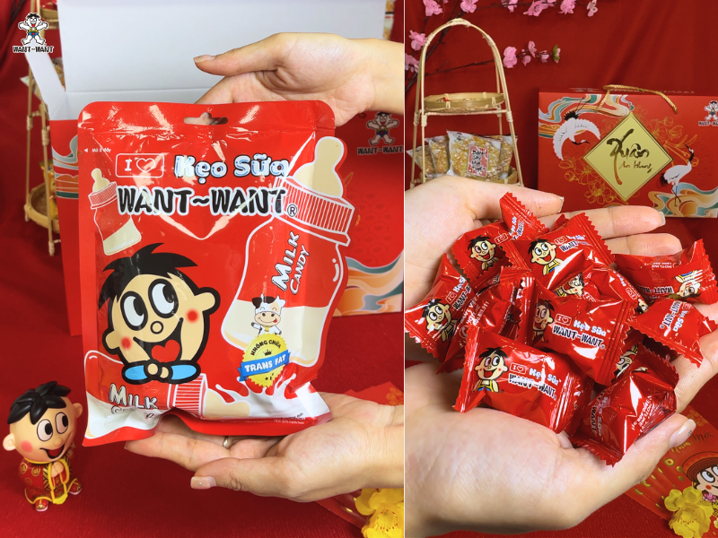 Kẹo sữa Want Want mang màu đỏ may mắn, được săn đón mỗi dịp Tết về