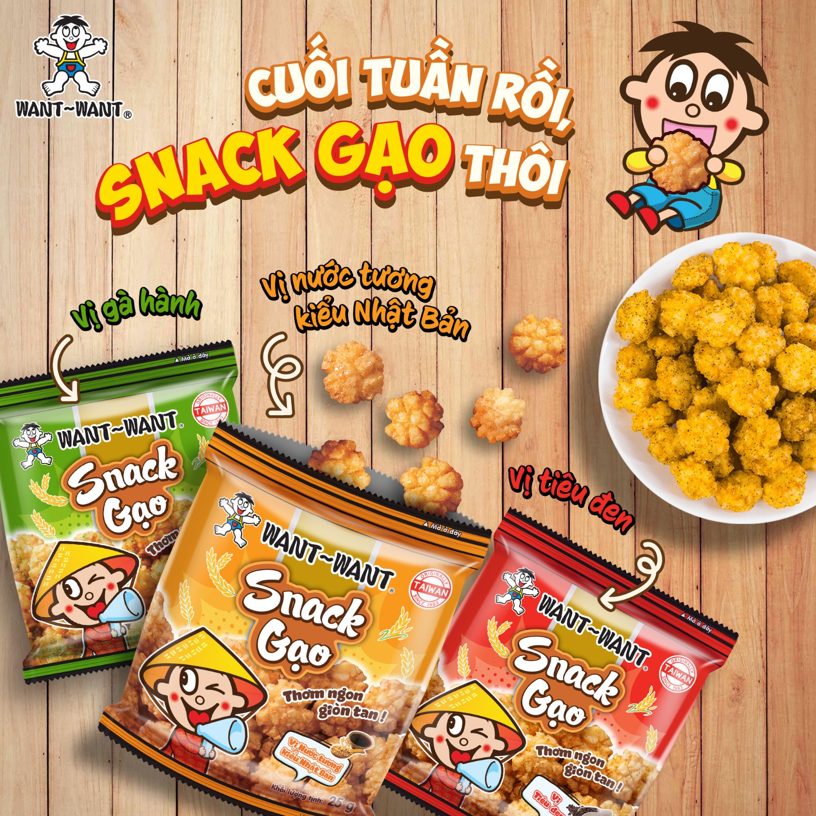 Snack gạo giòn tan Want Want