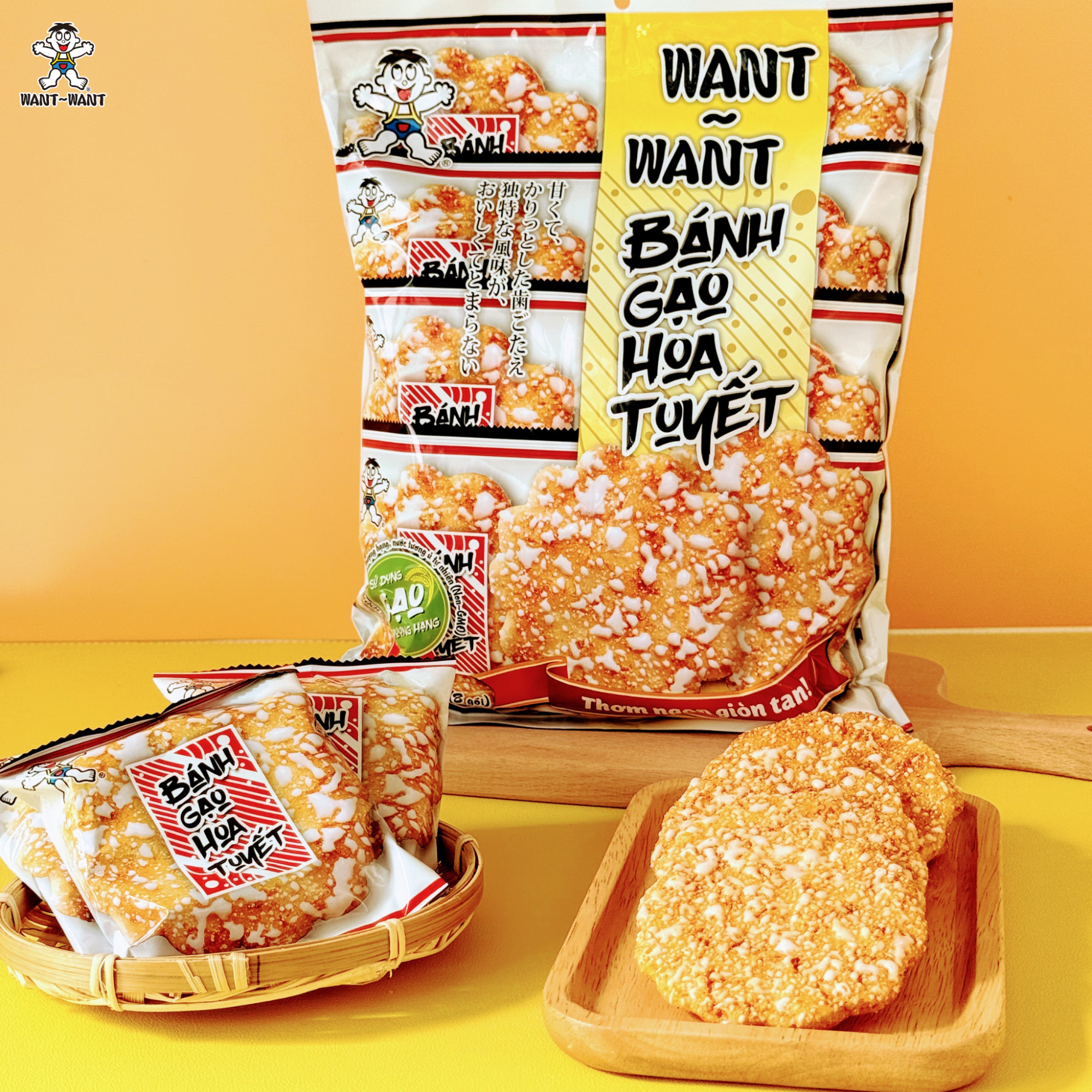 Bánh gạo Want Want hoa tuyết nước tương thanh cay