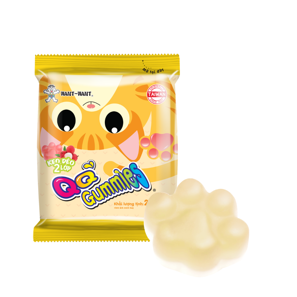 Kẹo dẻo chân mèo Want Want QQ Gummies 2 lớp hương vải và sữa chua
