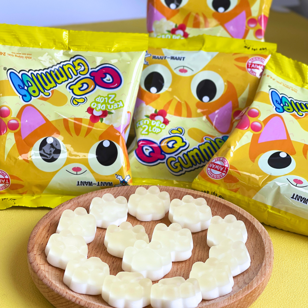Kẹo dẻo chân mèo Want Want QQ Gummies 2 lớp hương vải và sữa chua