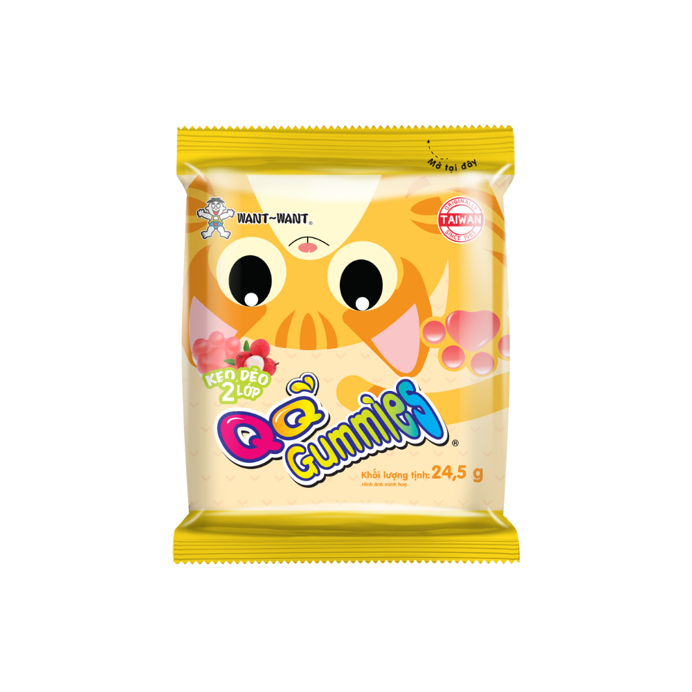 Kẹo dẻo chân mèo Want Want QQ Gummies 2 lớp hương vải và sữa chua