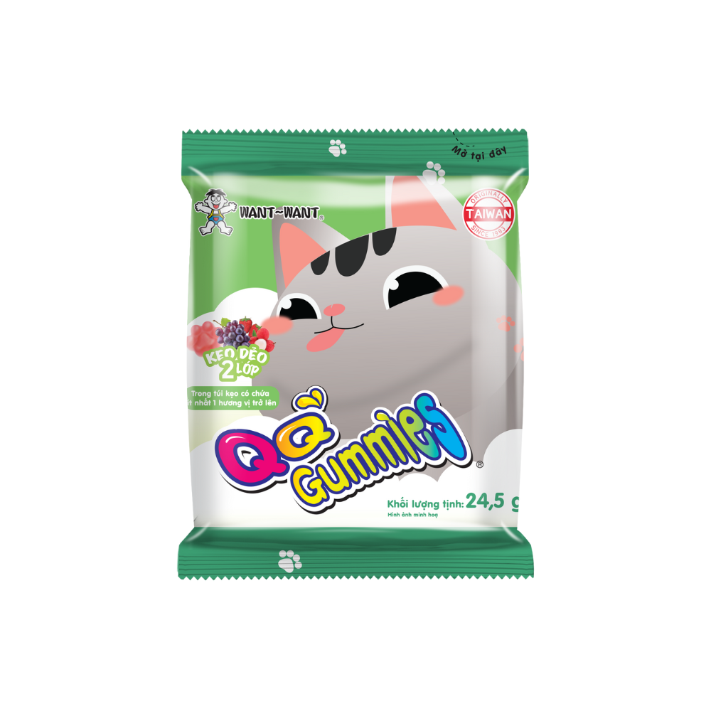 Kẹo dẻo chân mèo Want Want QQ Gummies 2 lớp hương trái cây và sữa chua