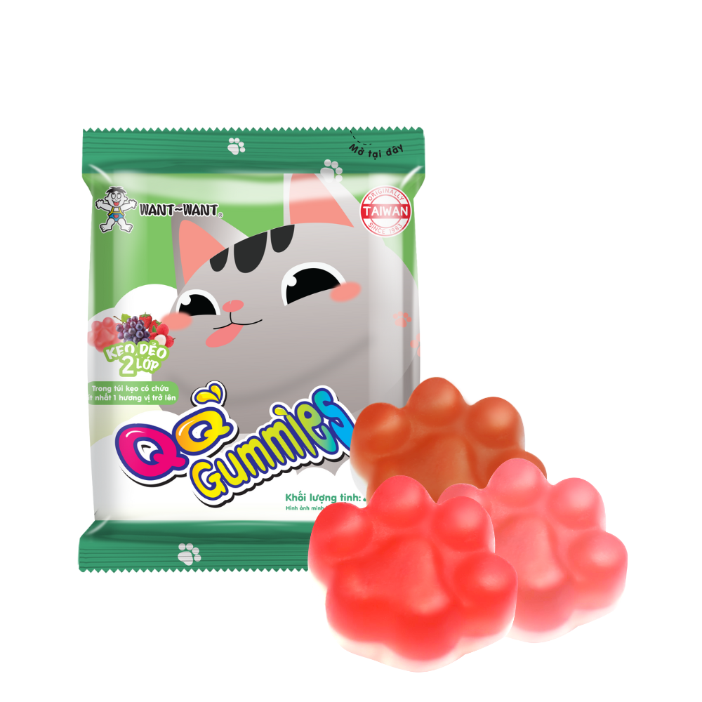 Kẹo dẻo chân mèo Want Want QQ Gummies 2 lớp hương trái cây và sữa chua