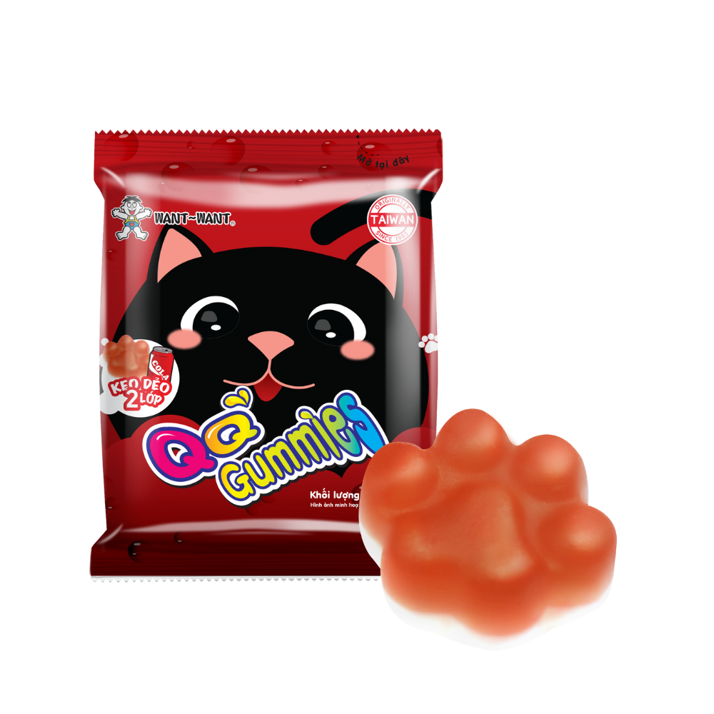 Kẹo dẻo chân mèo Want Want QQ Gummies 2 lớp cola và sữa chua
