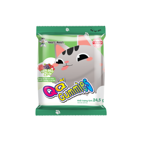 KẸO DẺO CHÂN MÈO 2 LỚP TRÁI CÂY VÀ SỮA CHUA WANT WANT QQ GUMMIES 24,5G